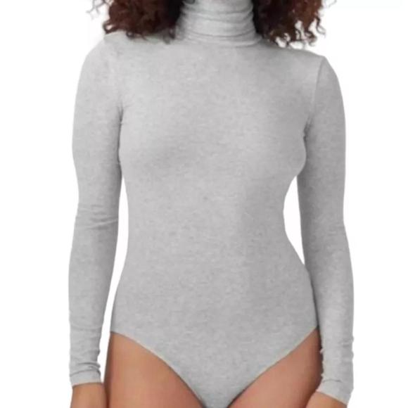 NEW AMERICAN APPAREL cropped top bodysuit long sleeves in heather gray - Picture 1 of 3